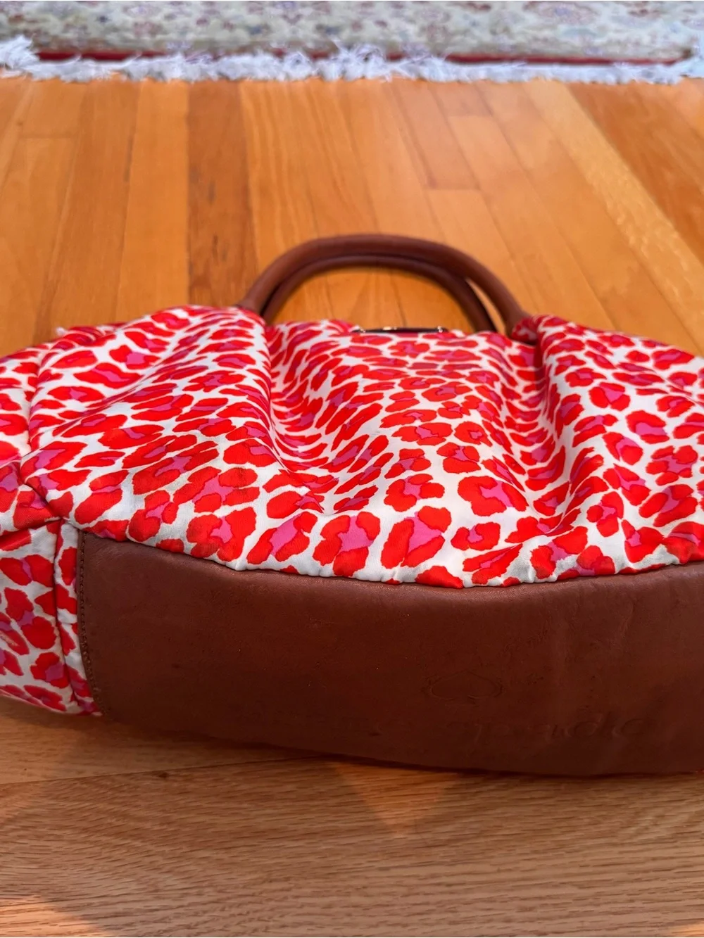 kate spade Orange & Pink Leopard Print Diaper Bag Tote with Leather Handles